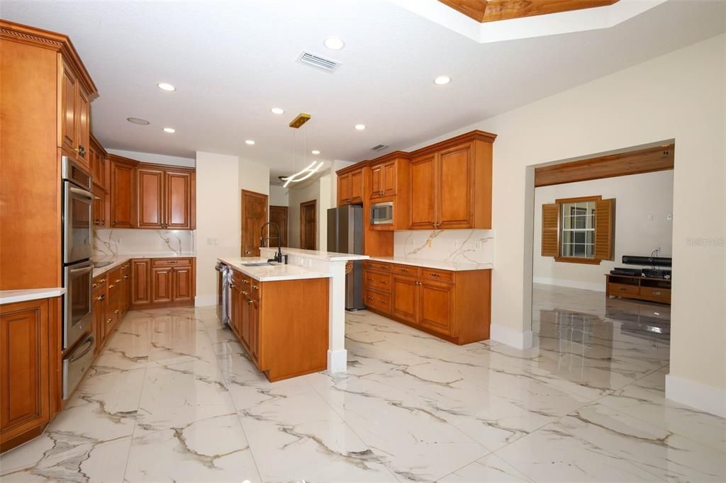 Interior, Kitchen, Marble, Recessed Lighting, Stainless Steel Appliances