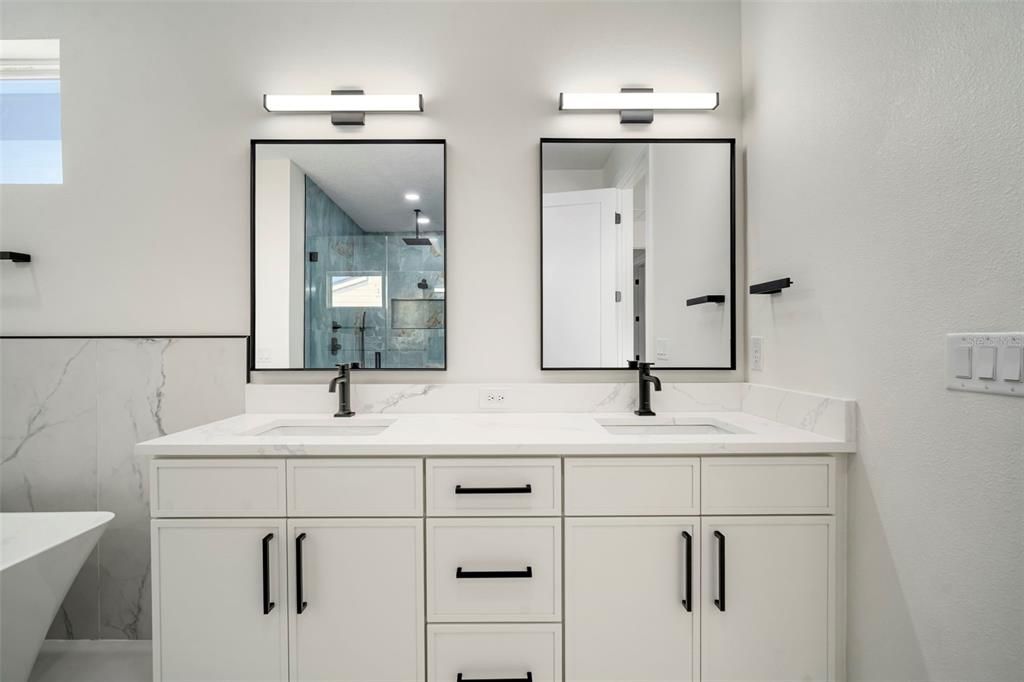 Bathroom, Dual Sink Vanities, Interior, Marble Walls