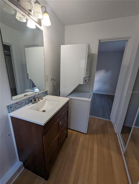 Bathroom, Interior, Washer, Wood Texture Flooring