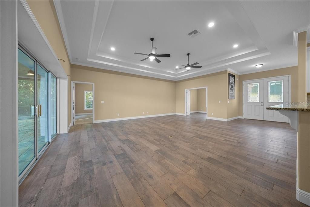 Empty room, Interior, Recessed Lighting, Wood Texture Flooring