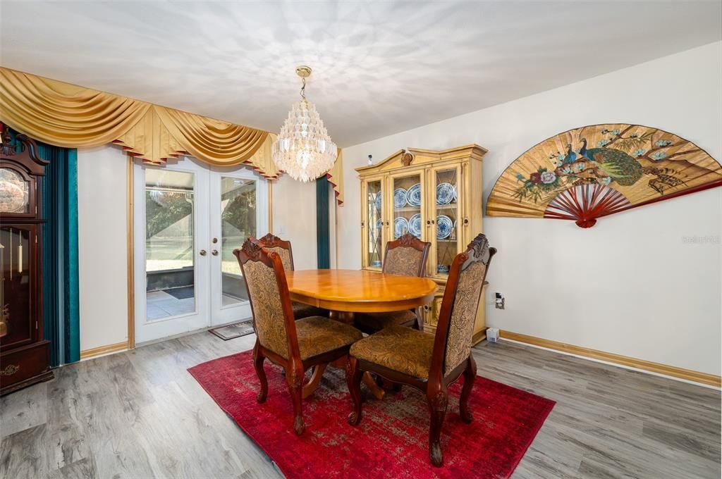 Chandelier, Dining room, Interior, Wood Texture Flooring