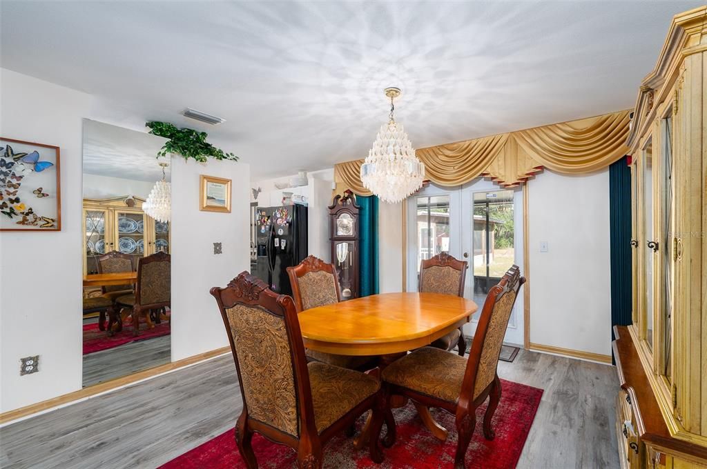 Chandelier, Dining room, Interior, Wood Texture Flooring