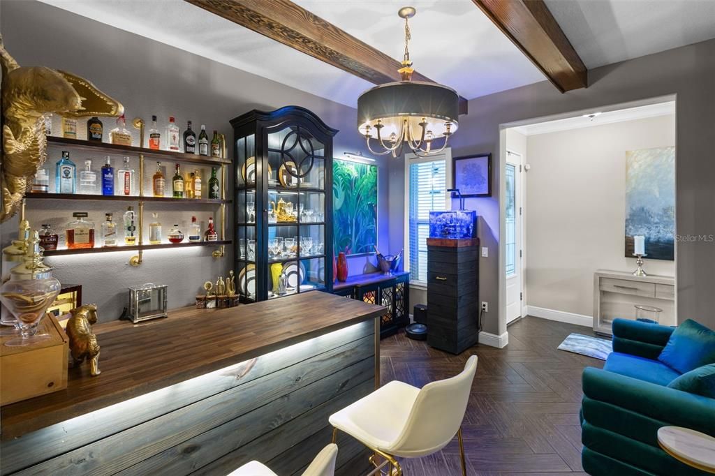 Chandelier, Interior, Wooden Beams, Wood Texture Flooring