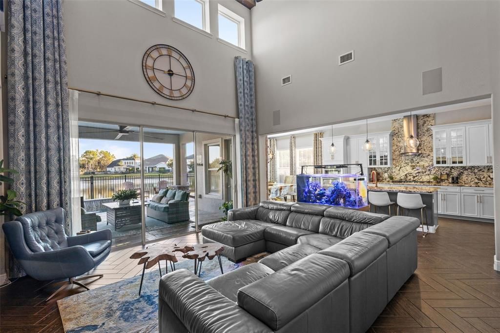 Dining room, Interior, Living room, Pendant Lights, Wood Texture Flooring