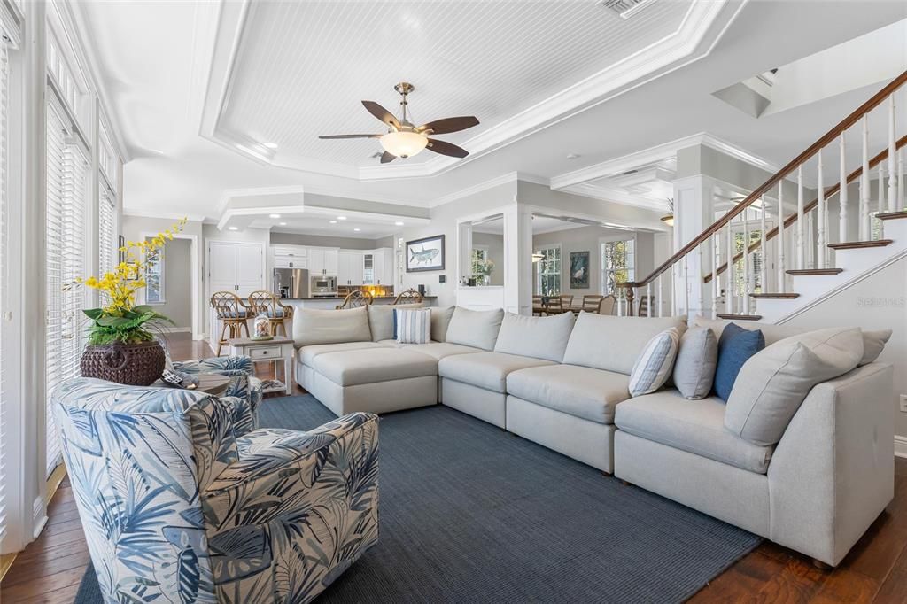 Interior, Kitchen, Living room, Recessed Lighting, Stainless Steel Appliances, Wood Texture Flooring