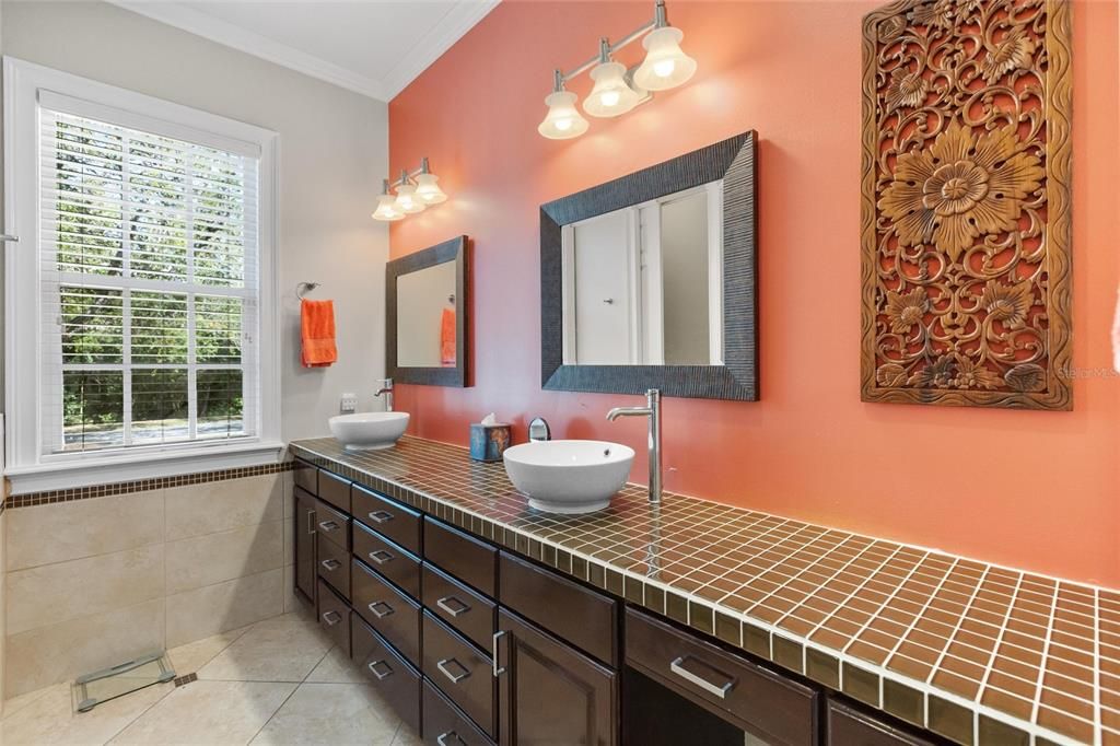 Bathroom, Dual Sink Vanities, Interior, Tile Countertops