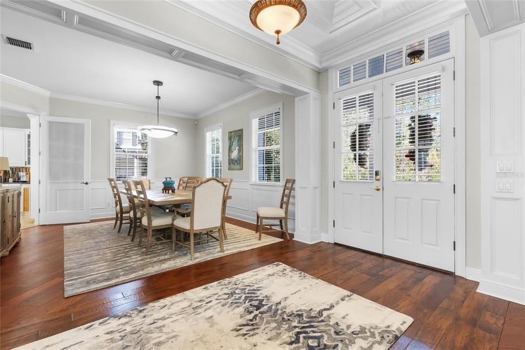 Dining room, Interior, Pendant Lights, Wood Texture Flooring
