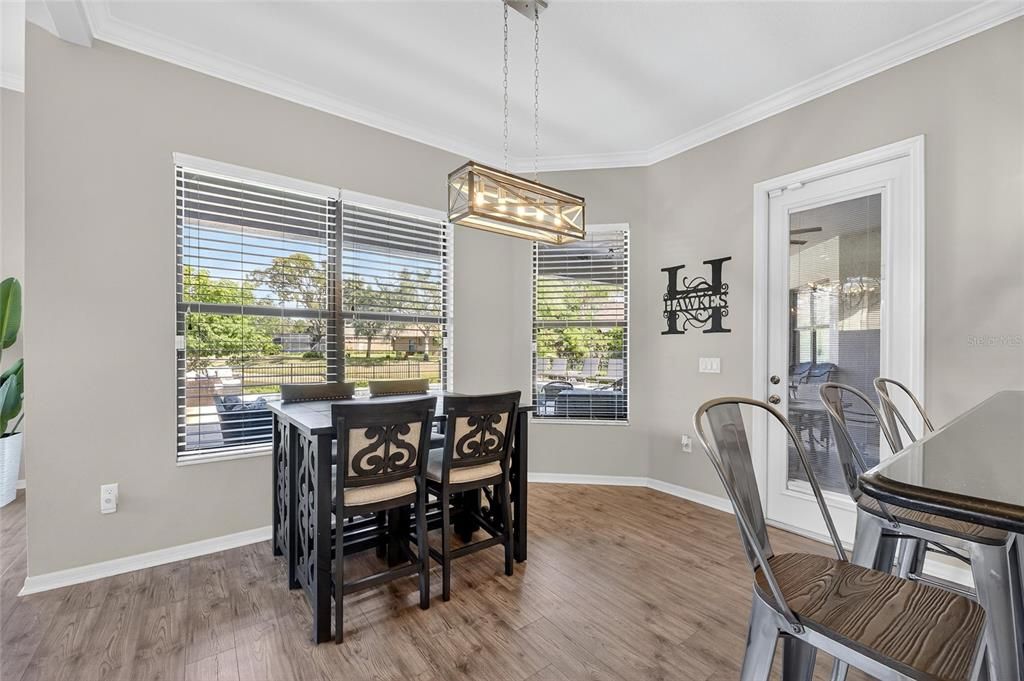Dining room, Interior, Pendant Lights, Wood Texture Flooring