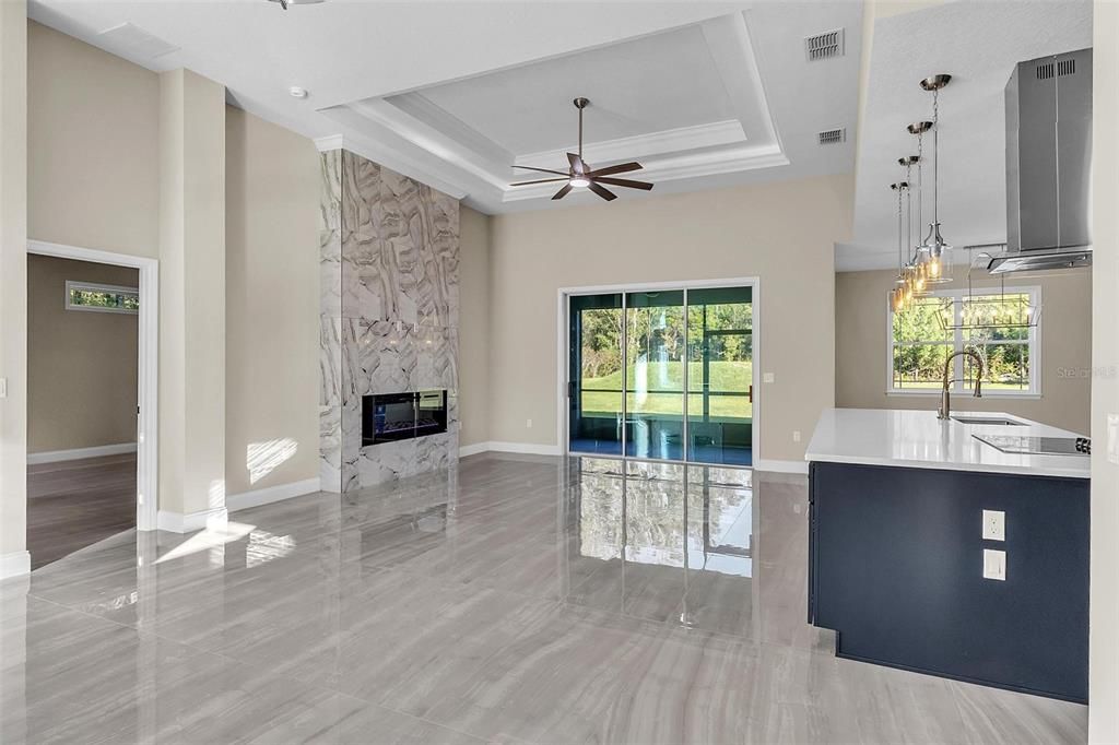 Fireplace, Interior, Kitchen, Pendant Lights, Recessed Lighting