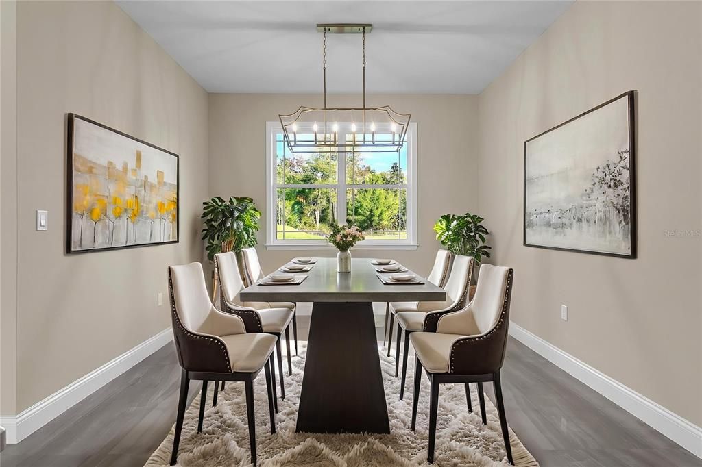 Dining room, Interior, Pendant Lights, Wood Texture Flooring