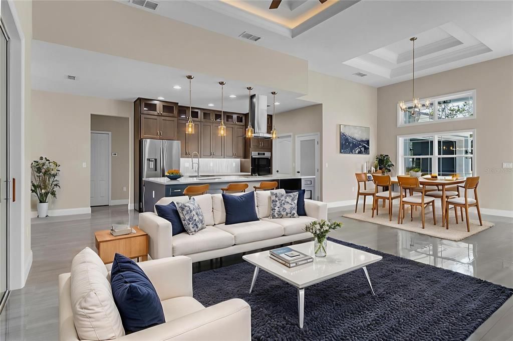 Dining room, Interior, Kitchen, Living room, Pendant Lights, Recessed Lighting, Stainless Steel Appliances