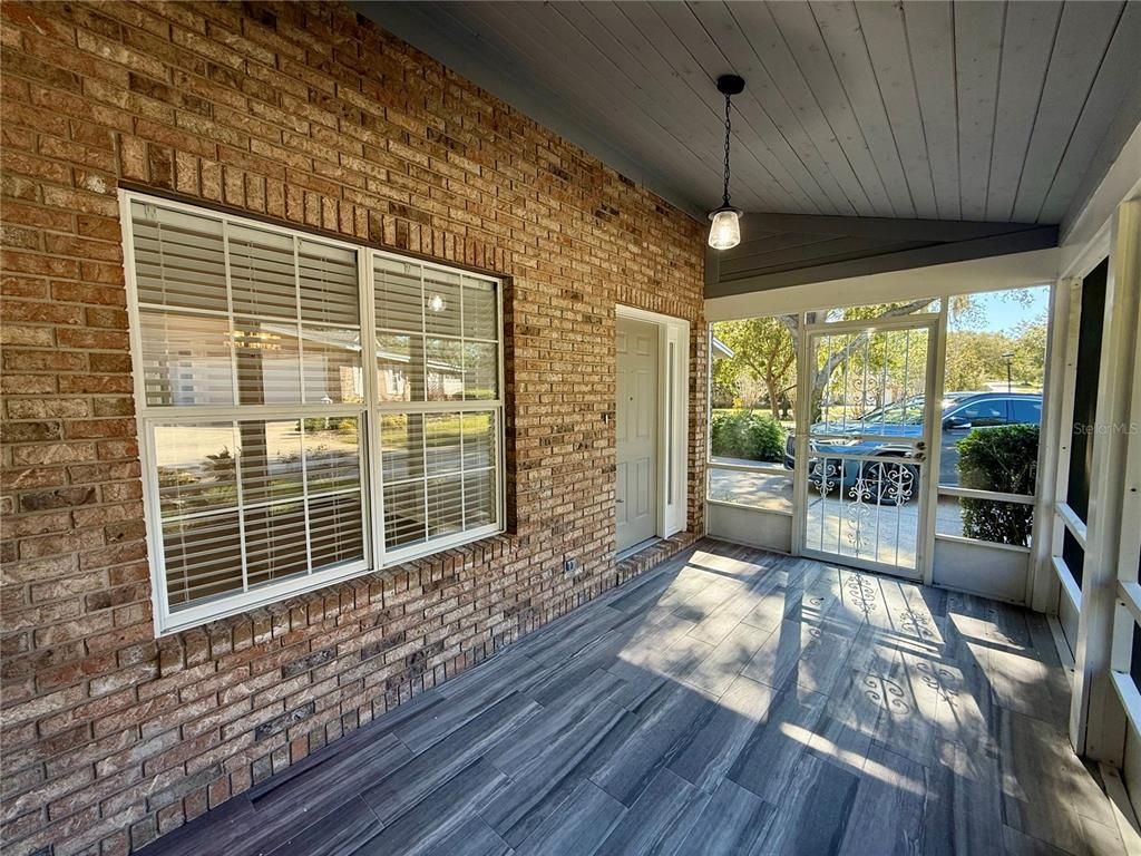 Empty room, Interior, Pendant Lights, Stone Walls, Wood Texture Flooring