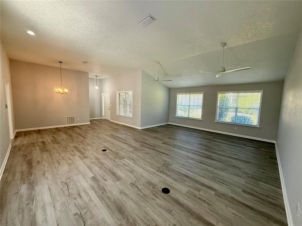 Empty room, Interior, Pendant Lights, Recessed Lighting, Wood Texture Flooring