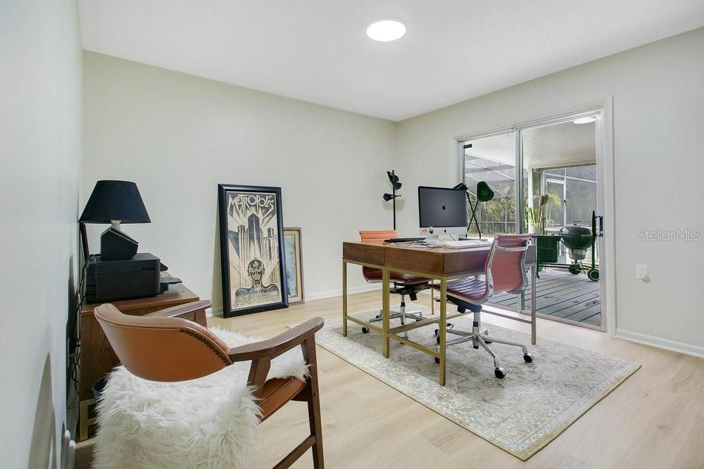 Home Office, Interior, Recessed Lighting, Wood Texture Flooring