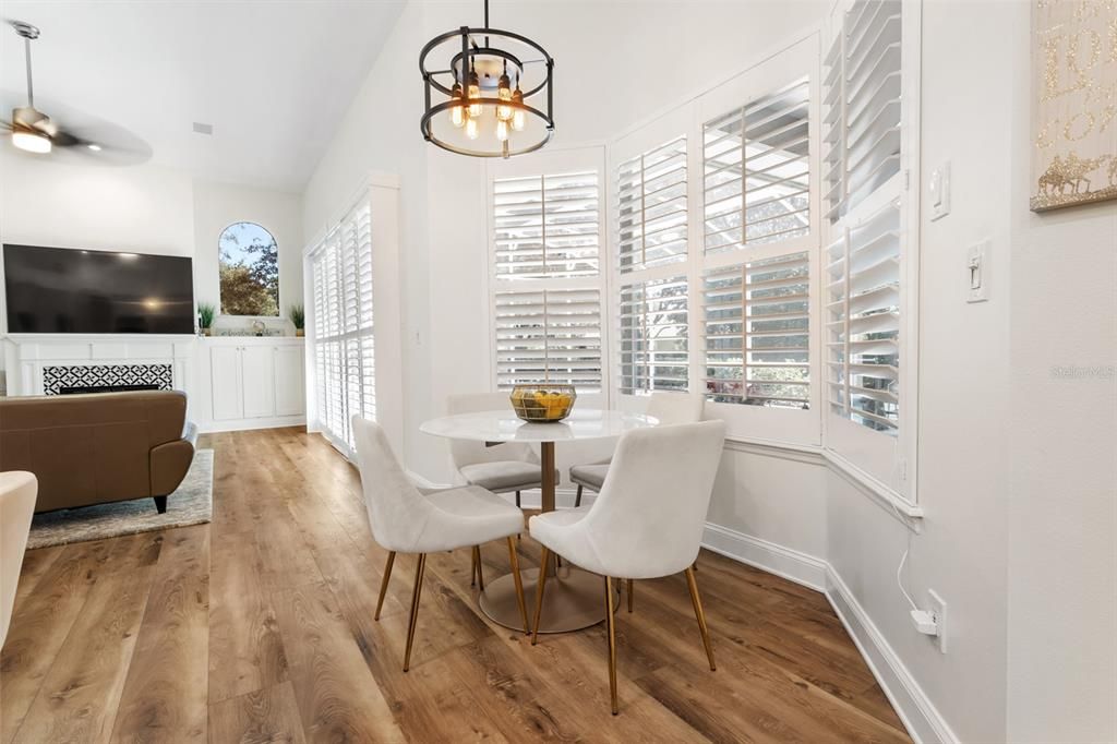 Dining room, Interior, Living room, Pendant Lights, Wood Texture Flooring