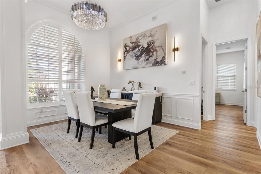 Chandelier, Dining room, Interior, Wood Texture Flooring