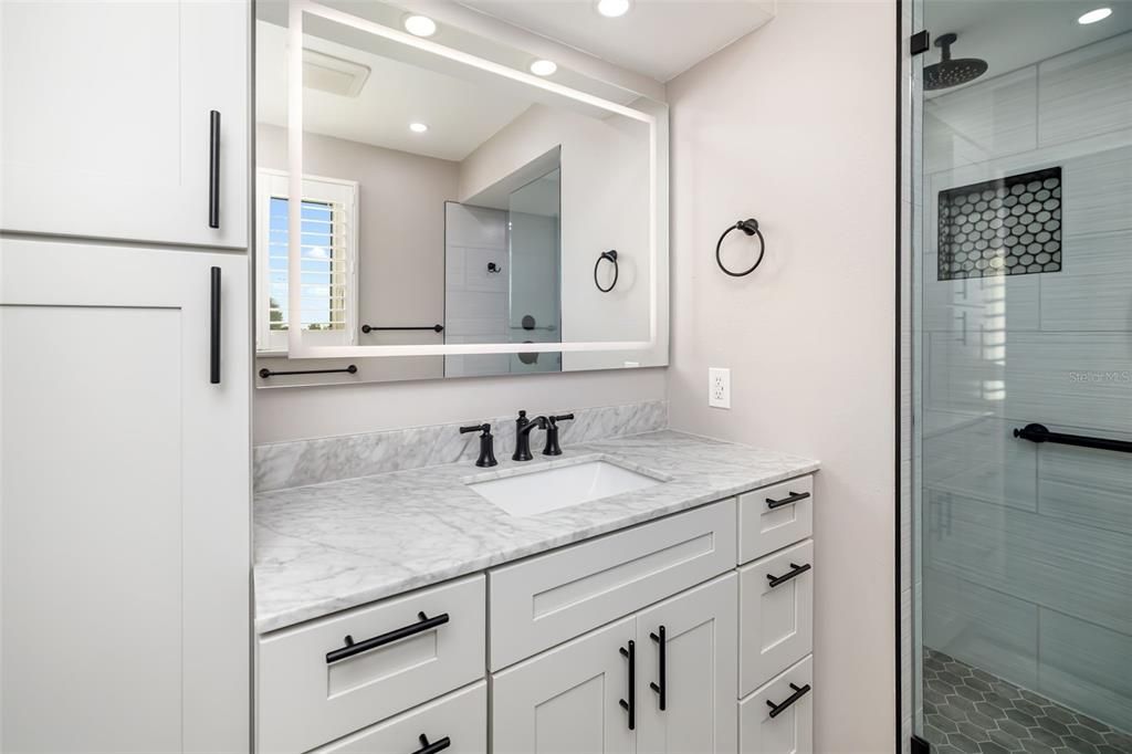 Bathroom, Dual Sink Vanities, Glass Shower, Interior, Recessed Lighting