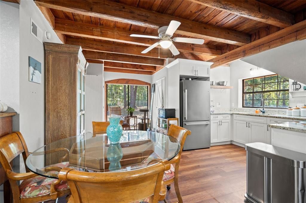 Dining room, Interior, Kitchen, Wooden Beams, Wooden Ceilings, Wood Texture Flooring