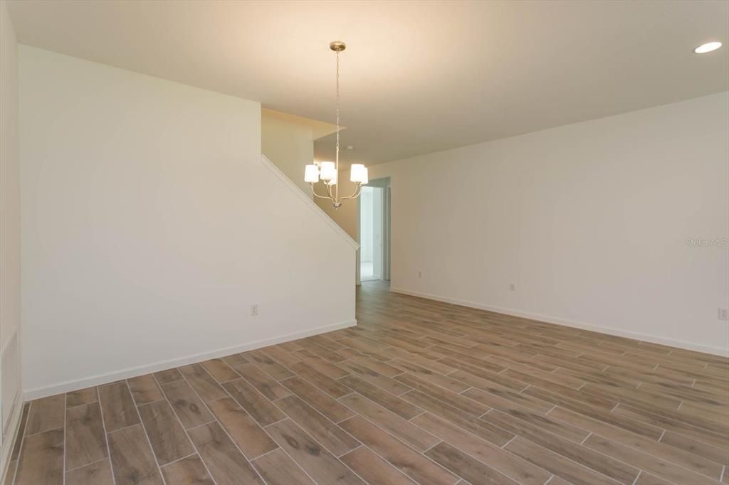 Empty room, Interior, Pendant Lights, Recessed Lighting, Wood Texture Flooring