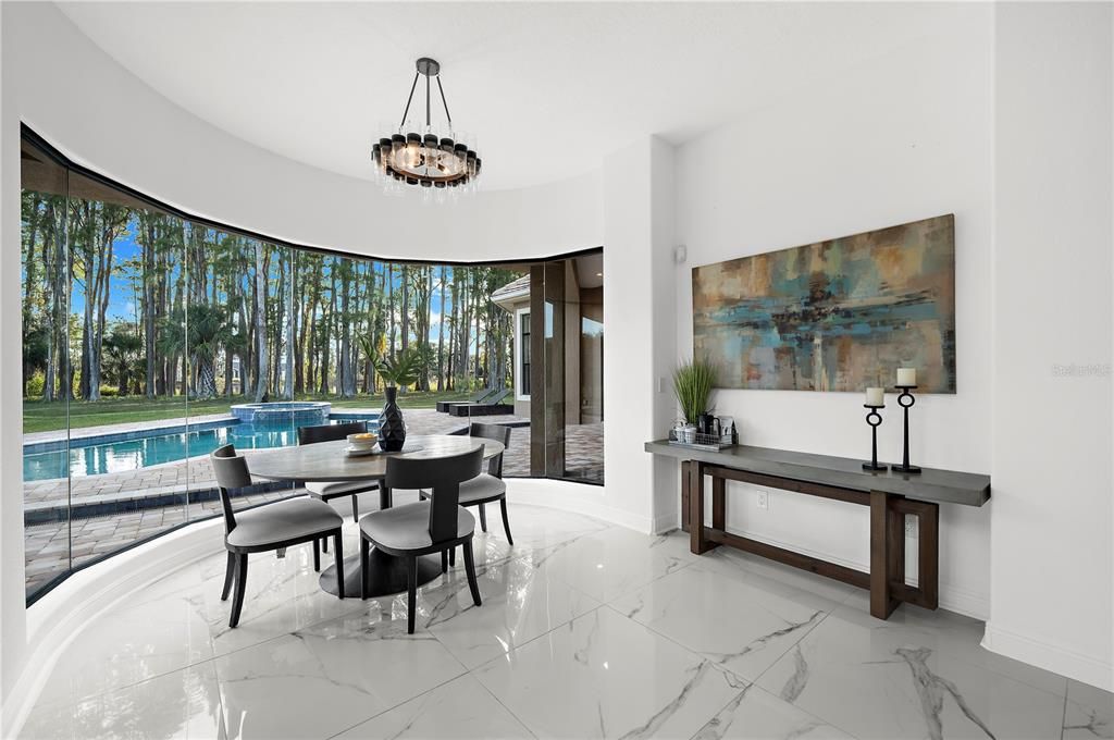 Dining room, Interior, Marble, Pendant Lights, Pool