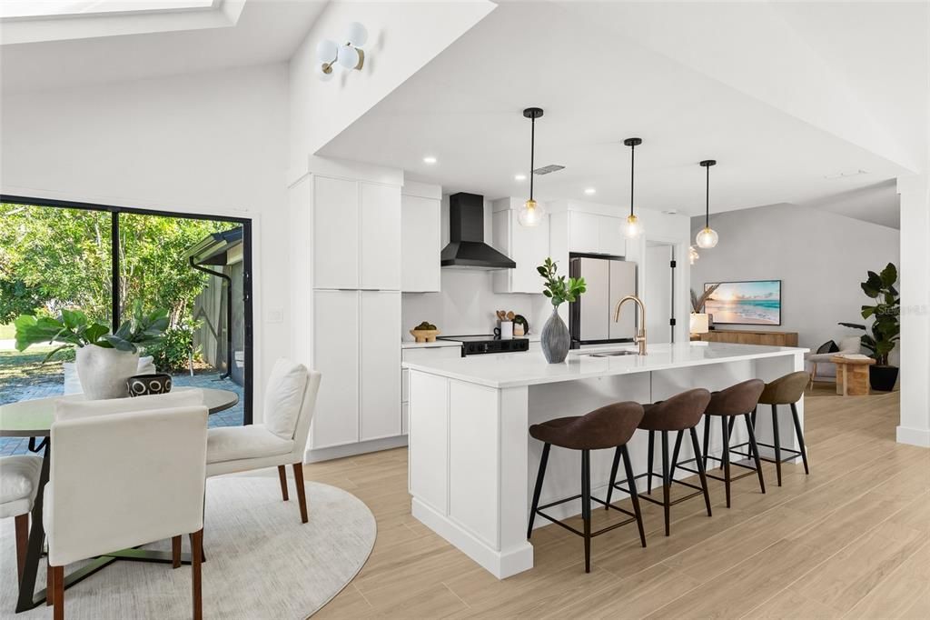 Interior, Kitchen, Pendant Lights, Recessed Lighting, Wood Texture Flooring