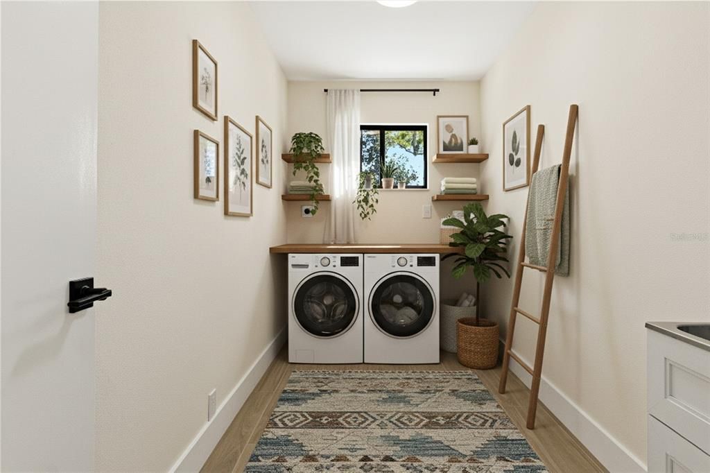 Interior, Washer, Wood Texture Flooring