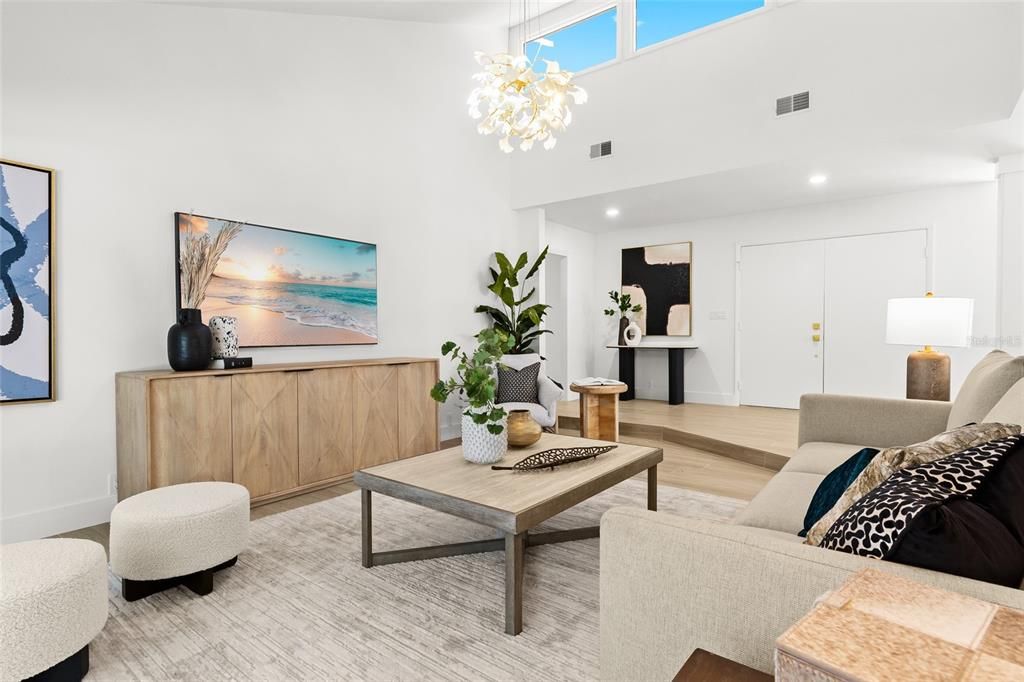 Interior, Living room, Pendant Lights, Recessed Lighting, Wood Texture Flooring