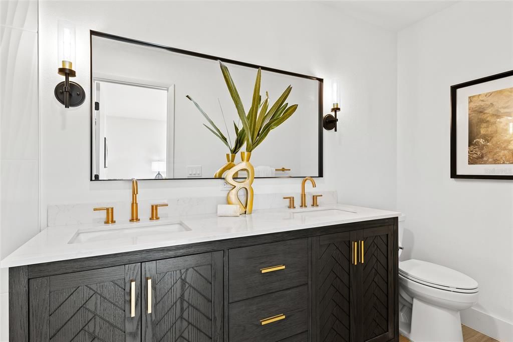 Bathroom, Dual Sink Vanities, Interior, Wood Texture Flooring