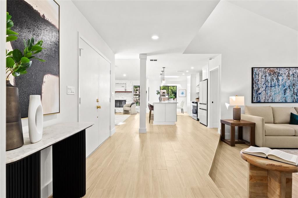 Interior, Kitchen, Living room, Pendant Lights, Recessed Lighting, Wood Texture Flooring