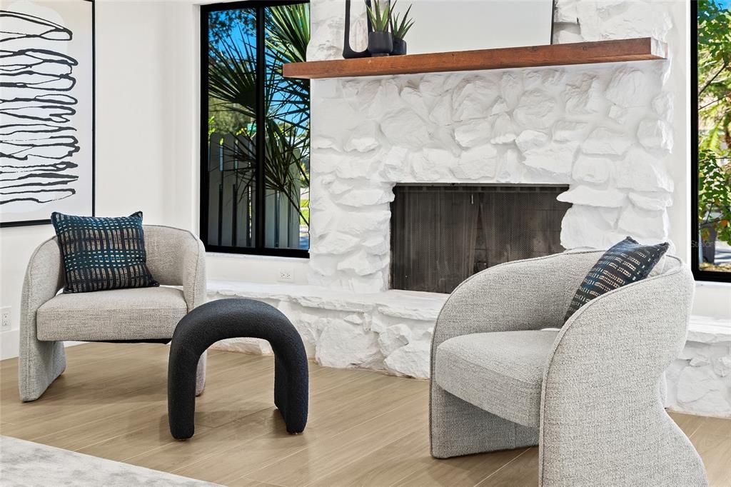 Fireplace, Interior, Wood Texture Flooring
