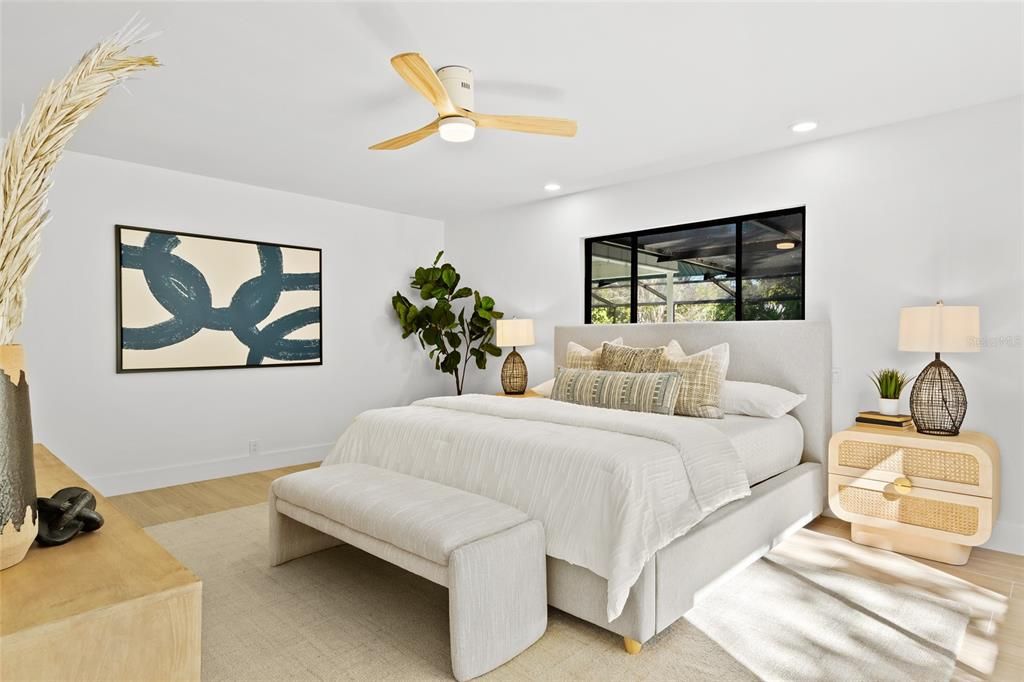 Bedroom, Interior, Recessed Lighting, Wood Texture Flooring