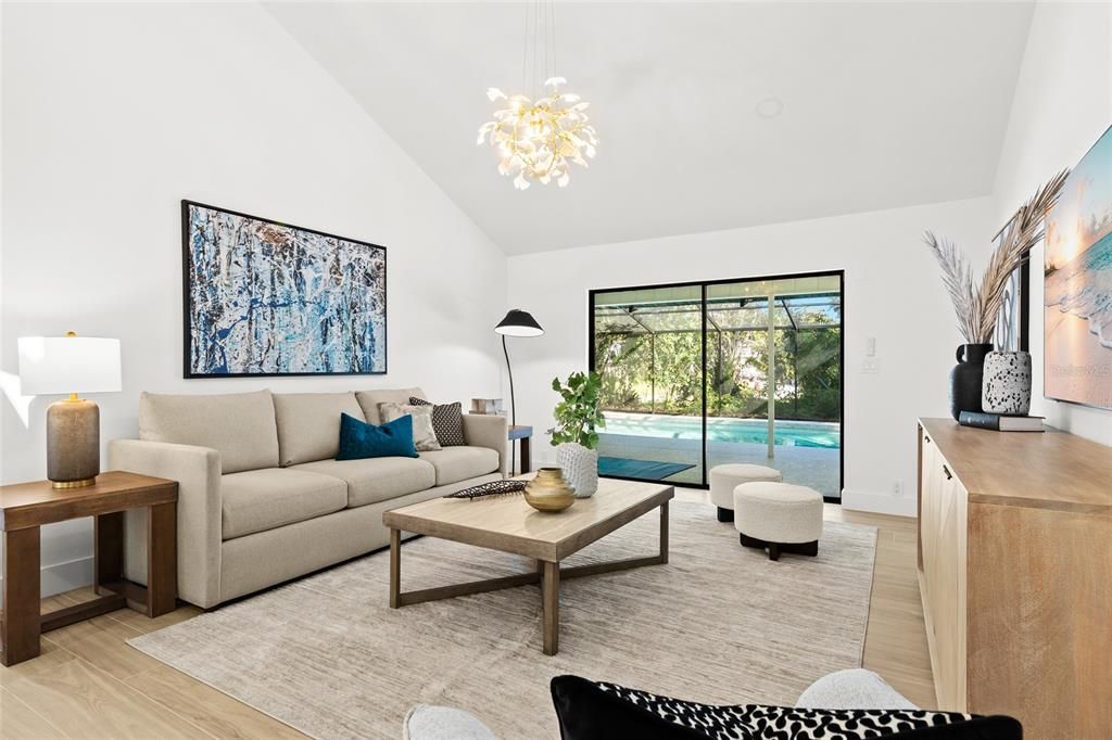 Interior, Living room, Pendant Lights, Wood Texture Flooring