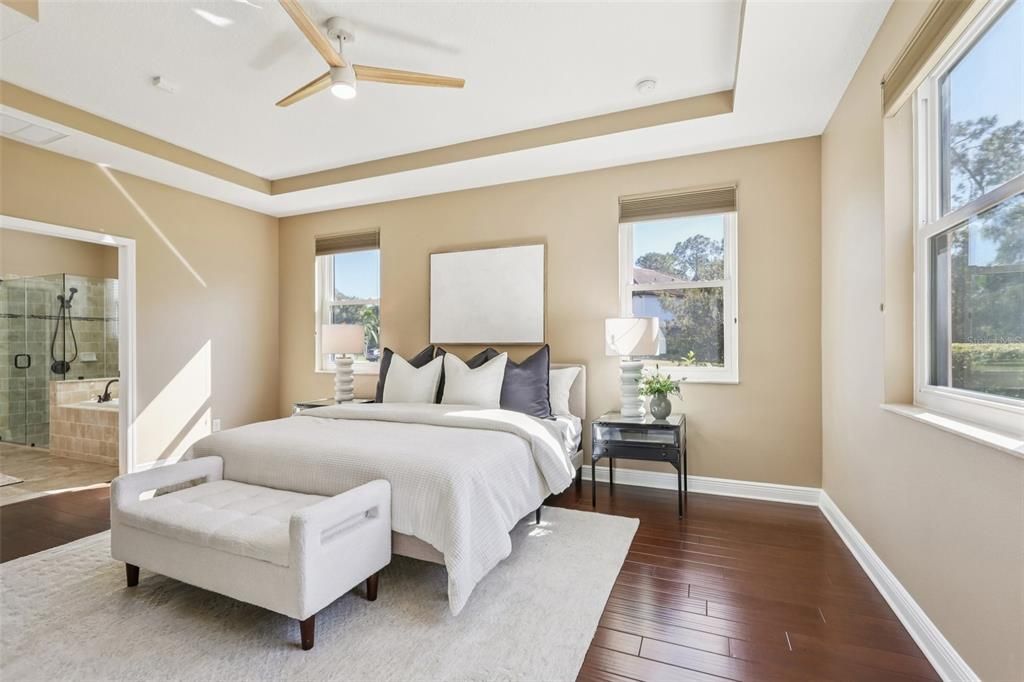 Bathroom, Bedroom, Glass Shower, Interior, Wood Texture Flooring