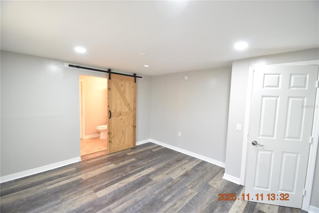 Bathroom, Empty room, Interior, Recessed Lighting, Wood Texture Flooring