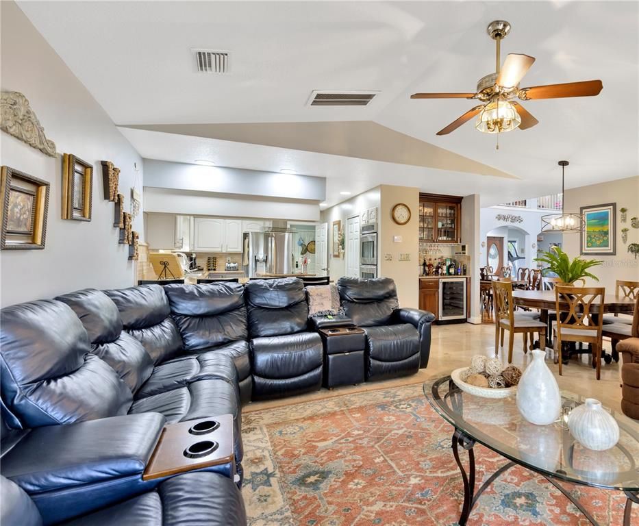 Home Theatre Room, Dining room, Interior, Kitchen, Living room, Pendant Lights, Stainless Steel Appliances