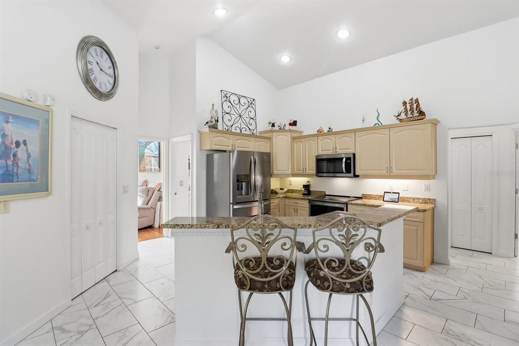 Interior, Kitchen, Marble, Recessed Lighting, Stainless Steel Appliances