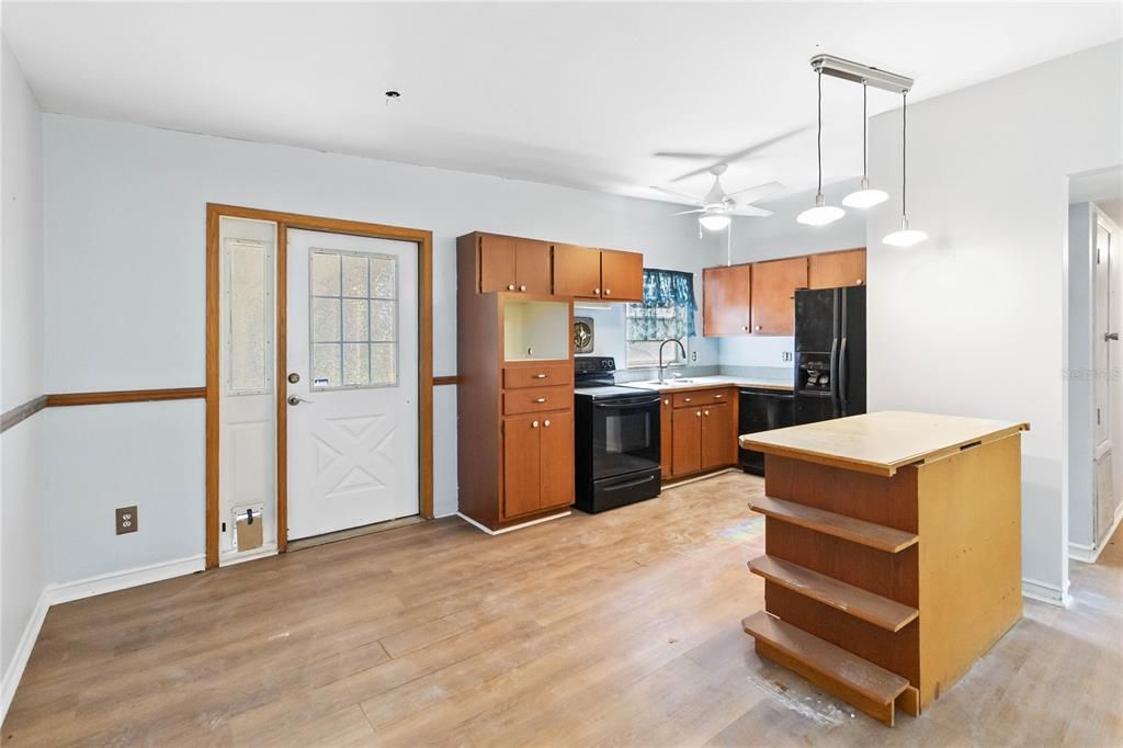 Interior, Kitchen, Pendant Lights, Wood Texture Flooring