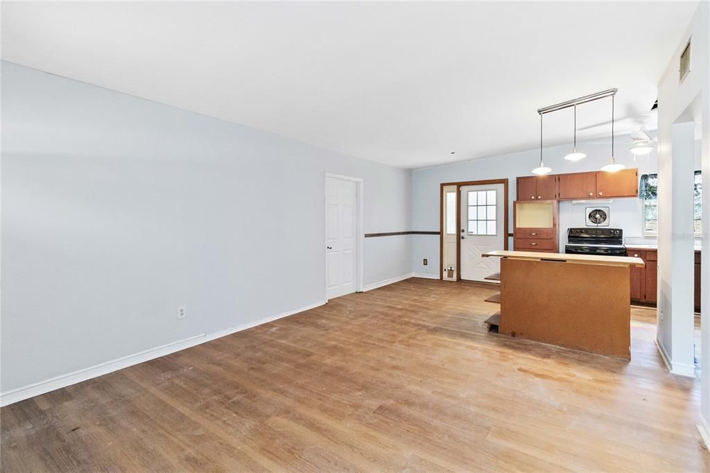 Interior, Kitchen, Pendant Lights, Wood Texture Flooring
