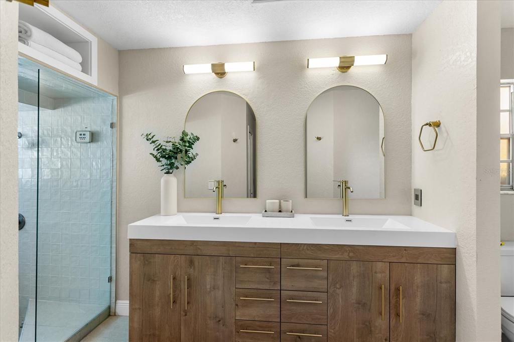 Bathroom, Dual Sink Vanities, Glass Shower, Interior