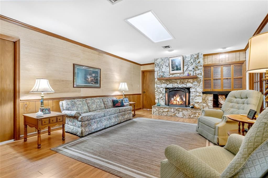 Fireplace, Interior, Living room, Stone Walls, Wood Texture Flooring