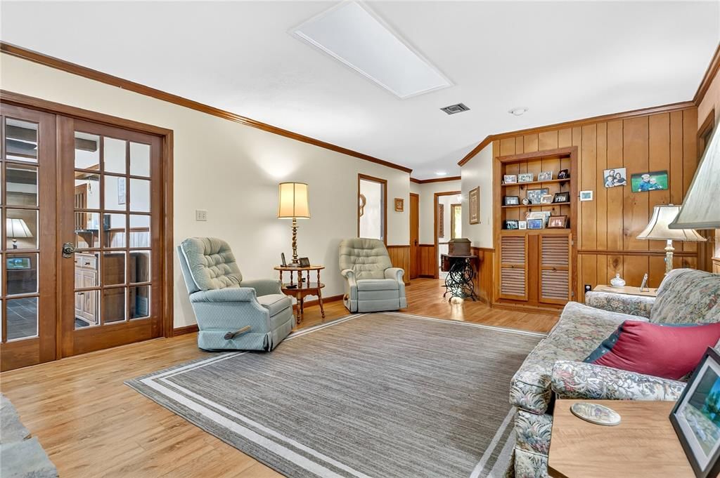Interior, Living room, Recessed Lighting, Wood Texture Flooring, Wooden Walls