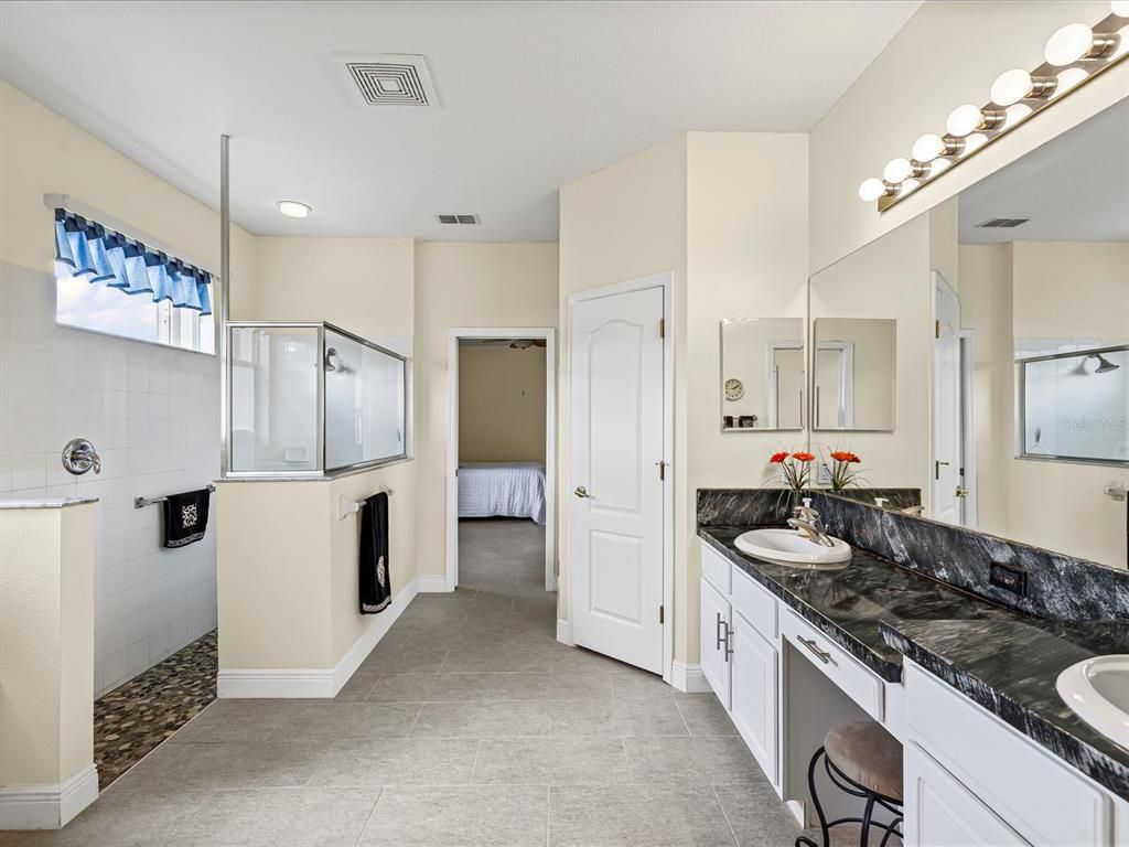 Bathroom, Dual Sink Vanities, Glass Shower, Interior, Recessed Lighting