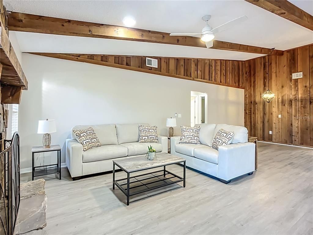 Interior, Living room, Recessed Lighting, Wooden Beams, Wood Texture Flooring, Wooden Walls