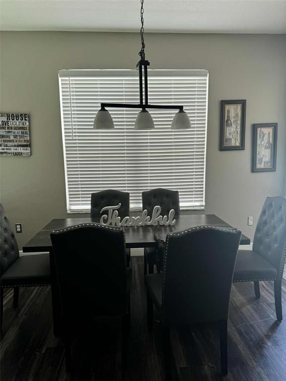 Dining room, Interior, Pendant Lights, Wood Texture Flooring