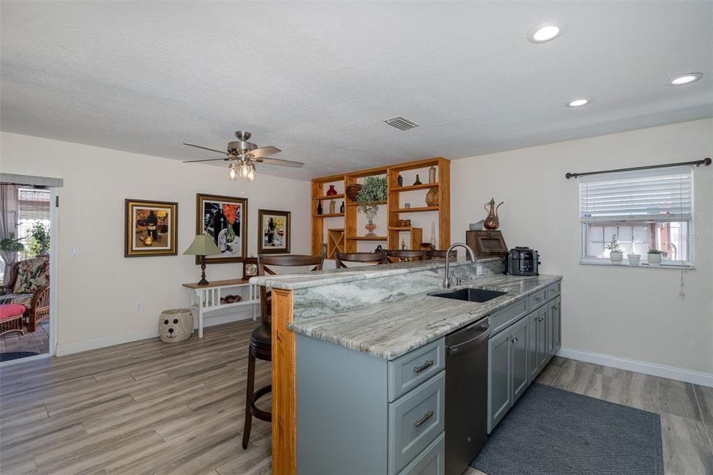 Interior, Kitchen, Recessed Lighting, Wood Texture Flooring