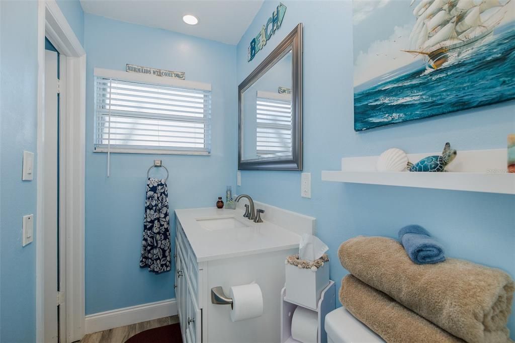 Bathroom, Interior, Recessed Lighting, Wood Texture Flooring