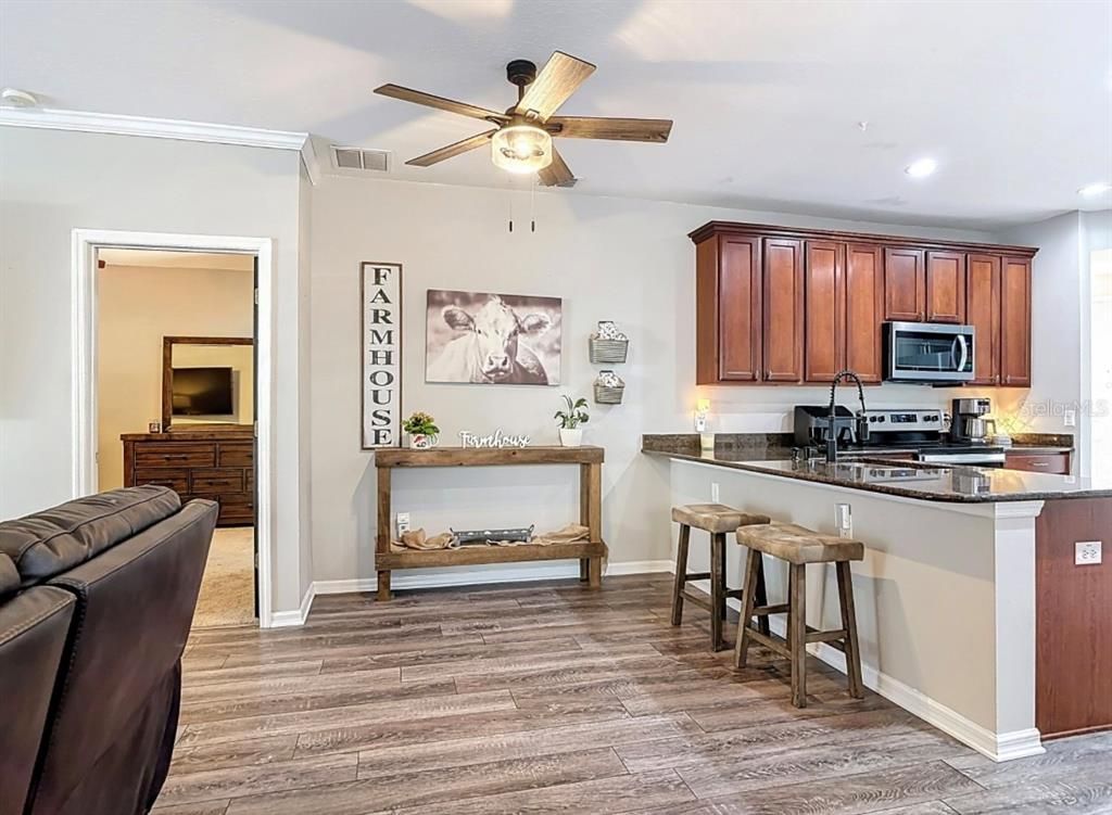 Interior, Kitchen, Recessed Lighting, Wood Texture Flooring