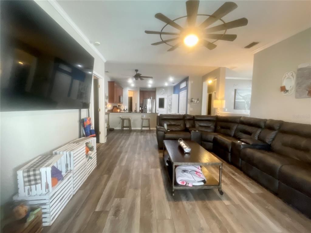 Interior, Kitchen, Living room, Recessed Lighting, Wood Texture Flooring