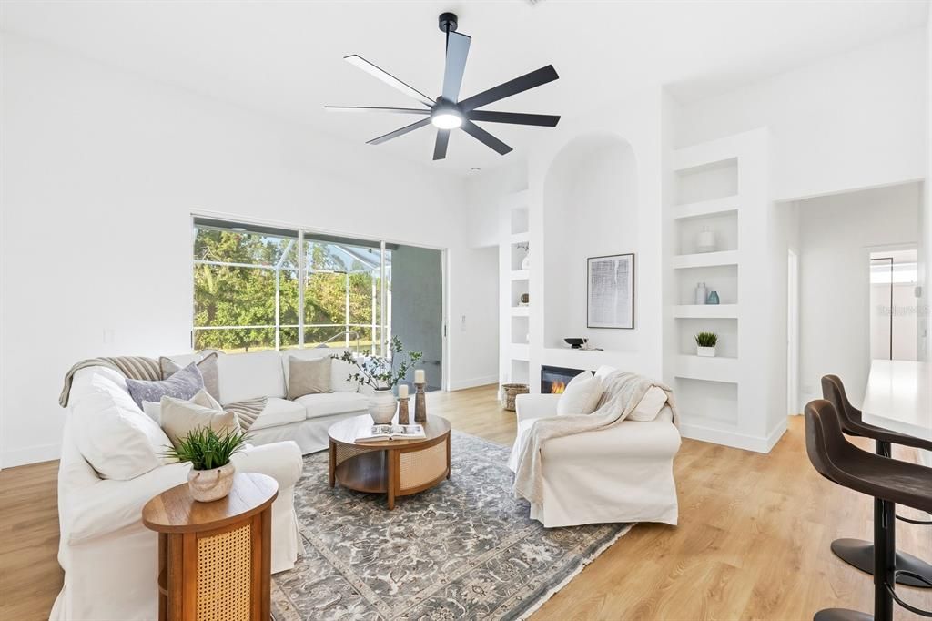 Fireplace, Interior, Living room, Wood Texture Flooring