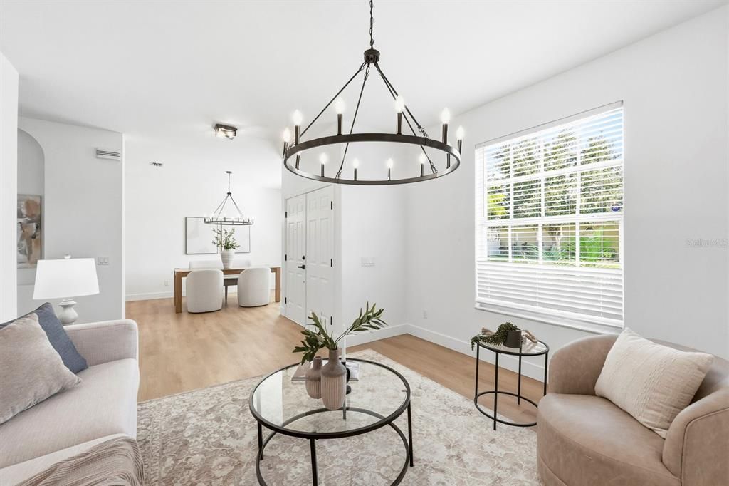 Chandelier, Interior, Living room, Pendant Lights, Wood Texture Flooring